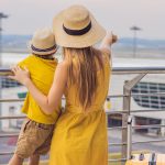 banner-long-format-family-airport-before-flight-mother-son-waiting-board-departure-gate