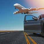 side-view-luxury-sports-car-runway-with-airplane-it-background-sky