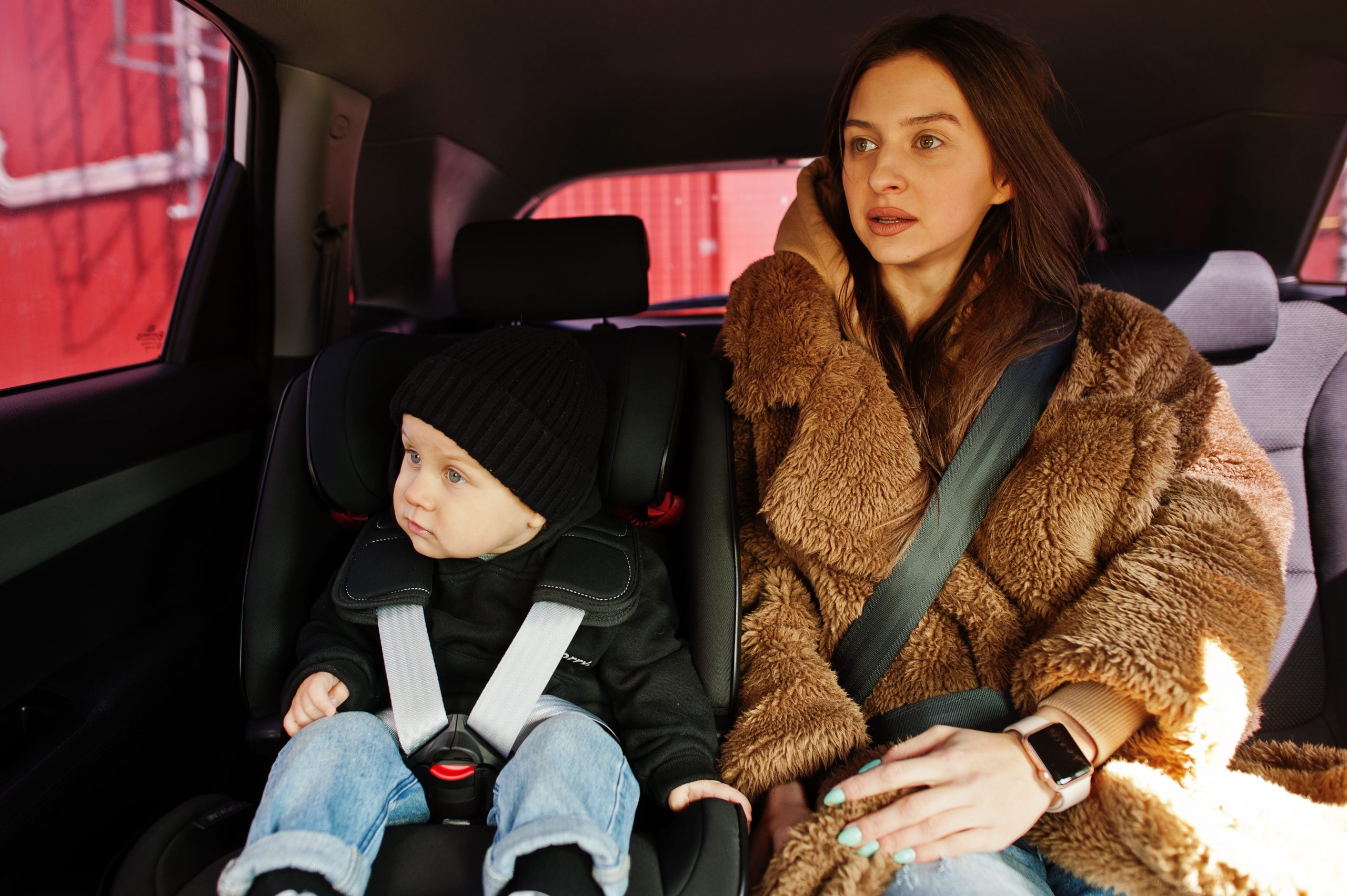 young-mother-child-car-baby-seat-chair-safety-driving-concept